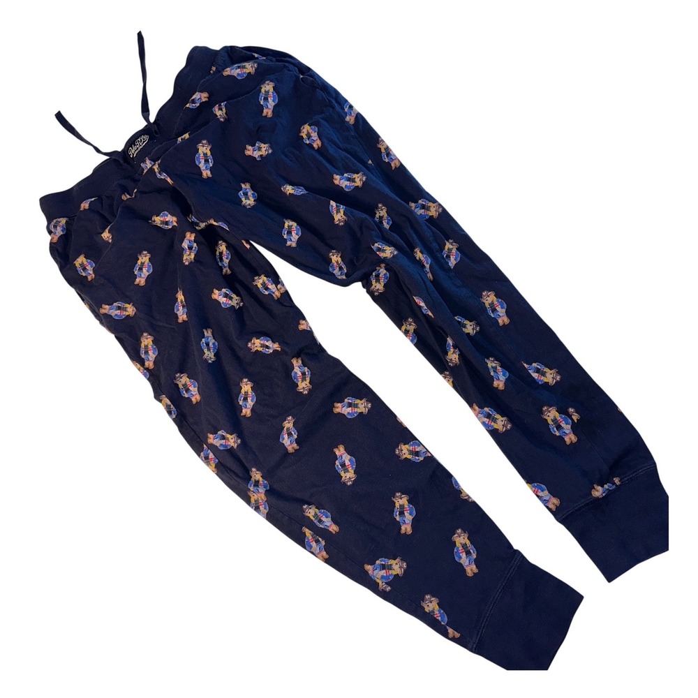 Polo Ralph Lauren Mens Navy Blue Cowboy Polo Bear Pajama Joggers Pants Medium